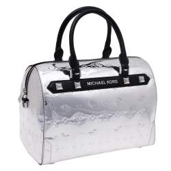 Pre Owned Michael Kors Metallic Silver Mirror Leather Kara Boston Bag