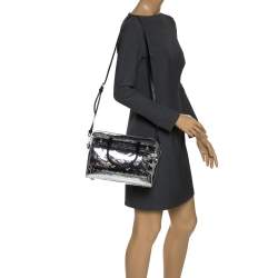 Pre Owned Michael Kors Metallic Silver Mirror Leather Kara Boston Bag