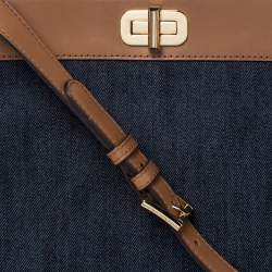 Pre Owned Michael Kors Blue/Brown Denim and Leather Large Sullivan Messenger Bag