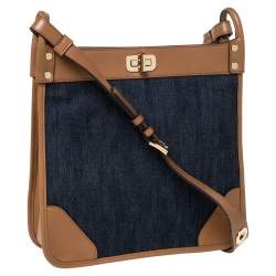 Pre Owned Michael Kors Blue/Brown Denim and Leather Large Sullivan Messenger Bag