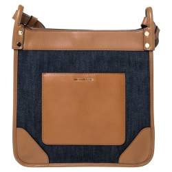 Pre Owned Michael Kors Blue/Brown Denim and Leather Large Sullivan Messenger Bag