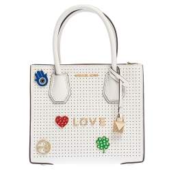 Pre Owned حقيبة يد مايكل كورس "ميرسير لوف" جلد مخرم أبيض