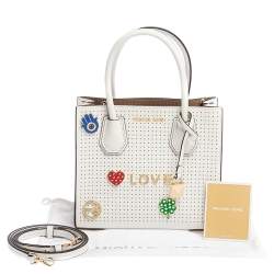 Pre Owned حقيبة يد مايكل كورس "ميرسير لوف" جلد مخرم أبيض