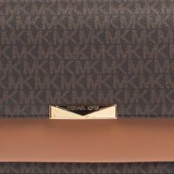 Pre Owned Michael Kors Beige/Tan Monogram Coated Canvas and Leather Jade Shoulder Bag