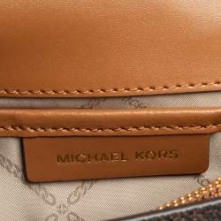 Pre Owned Michael Kors Beige/Tan Monogram Coated Canvas and Leather Jade Shoulder Bag