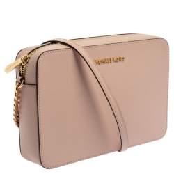 Pre Owned Michael Kors Powder Pink Leather Jet Set Crossbody Bag