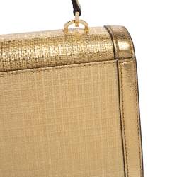 Pre Owned Michael Kors Gold Woven Straw and Leather XS Kinsley Top Handle Bag