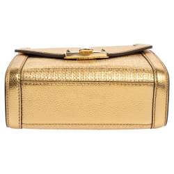 Pre Owned Michael Kors Gold Woven Straw and Leather XS Kinsley Top Handle Bag