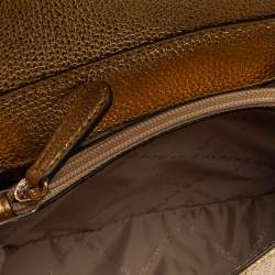 Pre Owned Michael Kors Gold Woven Straw and Leather XS Kinsley Top Handle Bag