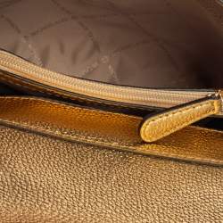 Pre Owned Michael Kors Gold Woven Straw and Leather XS Kinsley Top Handle Bag