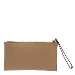 Pre Owned Michael Kors Beige Leather Large Jet Set Wristlet Clutch