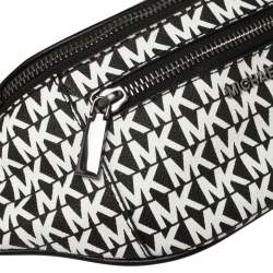 Pre Owned Michael Kors Black/White Signature Coated Canvas and Leather Mott Belt Bag