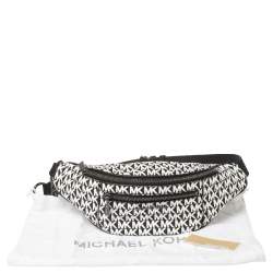 Pre Owned Michael Kors Black/White Signature Coated Canvas and Leather Mott Belt Bag
