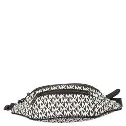 Pre Owned Michael Kors Black/White Signature Coated Canvas and Leather Mott Belt Bag