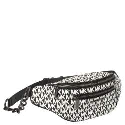 Pre Owned Michael Kors Black/White Signature Coated Canvas and Leather Mott Belt Bag