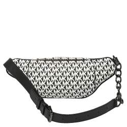 Pre Owned Michael Kors Black/White Signature Coated Canvas and Leather Mott Belt Bag