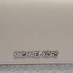Pre Owned Michael Kors Grey Leather Jet Set Wallet On Chain