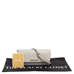 Pre Owned Michael Kors Grey Leather Jet Set Wallet On Chain