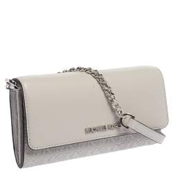 Pre Owned Michael Kors Grey Leather Jet Set Wallet On Chain