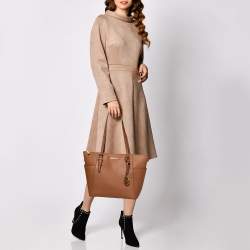 Pre Owned حقيبة يد توتس مايكل كورس شارلوت جلد بني فاتح بسحاب علوي