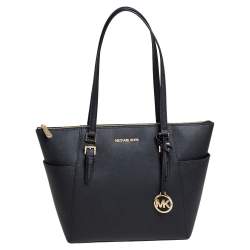 مملوكة مسبقًا Michael Kors Black Leather Charlotte Top Zip Tote