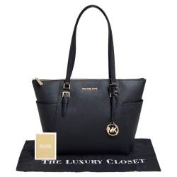 مملوكة مسبقًا Michael Kors Black Leather Charlotte Top Zip Tote