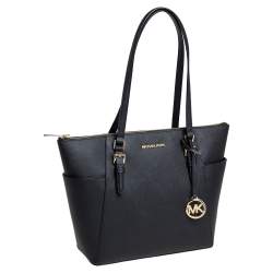 مملوكة مسبقًا Michael Kors Black Leather Charlotte Top Zip Tote