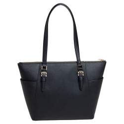 مملوكة مسبقًا Michael Kors Black Leather Charlotte Top Zip Tote