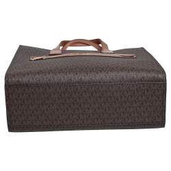 Pre Owned حقيبة يد توتس مايكل كورس كينلي شوبر جلد وكانفاس مقوى بالشعار بني فاتح/بني