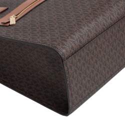 Pre Owned حقيبة يد توتس مايكل كورس كينلي شوبر جلد وكانفاس مقوى بالشعار بني فاتح/بني