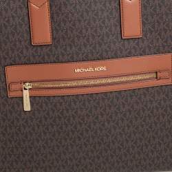 Pre Owned حقيبة يد توتس مايكل كورس كينلي شوبر جلد وكانفاس مقوى بالشعار بني فاتح/بني