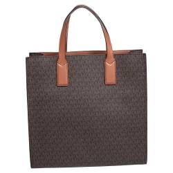 Pre Owned حقيبة يد توتس مايكل كورس كينلي شوبر جلد وكانفاس مقوى بالشعار بني فاتح/بني