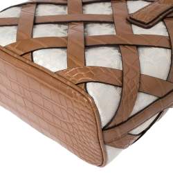 Pre Owned حقيبة يد توتس مايكل كورس سيينا كانفاس بالشعار وجلد نقشة التمساح بيج/ بني فاتح صغيرة 