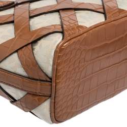 مملوكة مسبقًا حقيبة يد توتس مايكل كورس سيينا جلد بنقشة التمساح وكانفاس بالشعار بني / بيج