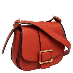 Pre Owned Michael Kors Orange Leather Maxine Saddle Bag