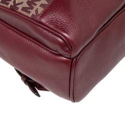 Pre Owned حقيبة ظهر مايكل كورس أبي جلد وكانفاس عنابي