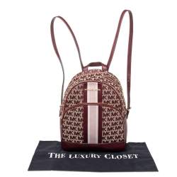 Pre Owned حقيبة ظهر مايكل كورس أبي جلد وكانفاس عنابي