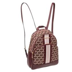 Pre Owned حقيبة ظهر مايكل كورس أبي جلد وكانفاس عنابي