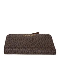 Pre Owned محفظة توري برش جيت سيت ترافيل كانفاس مقوى بني سحاب مزدوج حمالة معصم