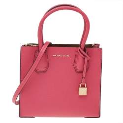 Pre Owned Michael Kors Pink Leather Mini Mercer Tote