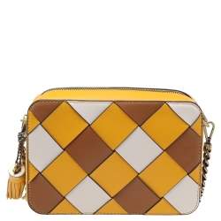 Pre Owned Michael Kors Multicolor Leather Woven Studded Camera Crossbody Bag