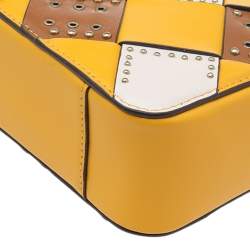 Pre Owned Michael Kors Multicolor Leather Woven Studded Camera Crossbody Bag