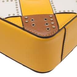 Pre Owned Michael Kors Multicolor Leather Woven Studded Camera Crossbody Bag