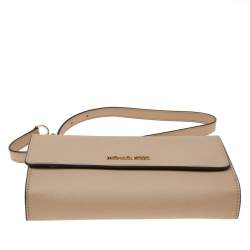 Pre Owned Michael Kors Beige Leather Jet Set Travel Crossbody Bag