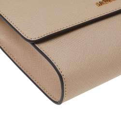 Pre Owned Michael Kors Beige Leather Jet Set Travel Crossbody Bag