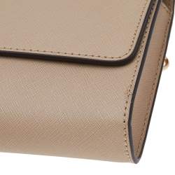 Pre Owned Michael Kors Beige Leather Jet Set Travel Crossbody Bag