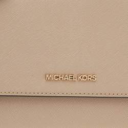 Pre Owned Michael Kors Beige Leather Jet Set Travel Crossbody Bag