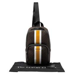 Michael Kors Brown/Black Signature Coated Canvas Cooper Commuter Sling Backpack