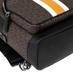 Michael Kors Brown/Black Signature Coated Canvas Cooper Commuter Sling Backpack