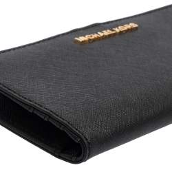 مملوكة مسبقًا محفظة مايكل كورس جلد سافيانو أسود ثنائية الطي